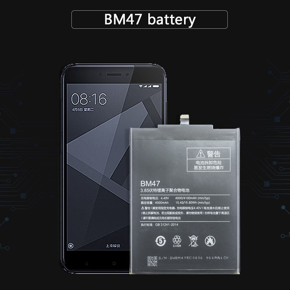Bateria bm47 para xiaomi redmi 4x 3 3s 3pro/redmi 5 plus 5a/redmi note 4 4x bataria 5a 3 pro bm 47 46 bn 41 43 bm46 bn41 bn43