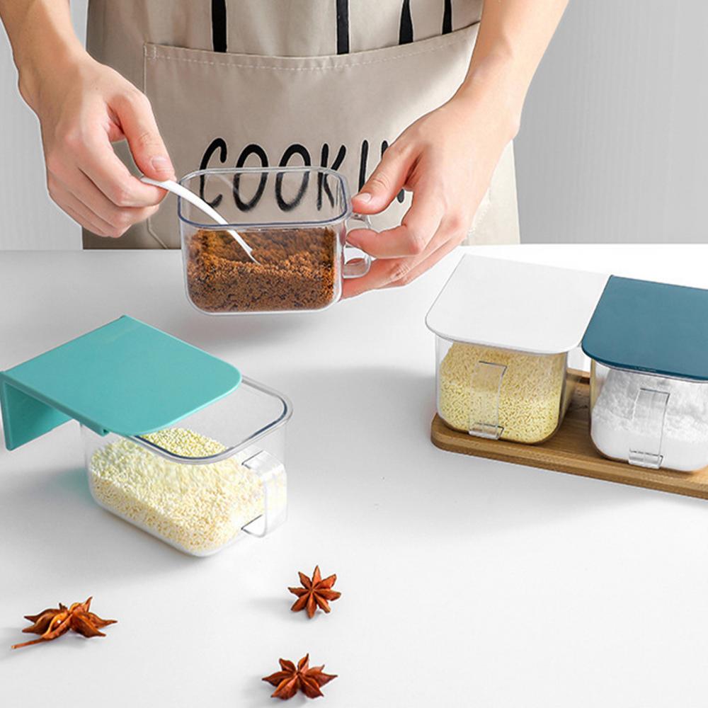 Boîte d&#39;assaisonnement, récipient domestique anti-poussière, pot de sucre de sel mural de cuisine