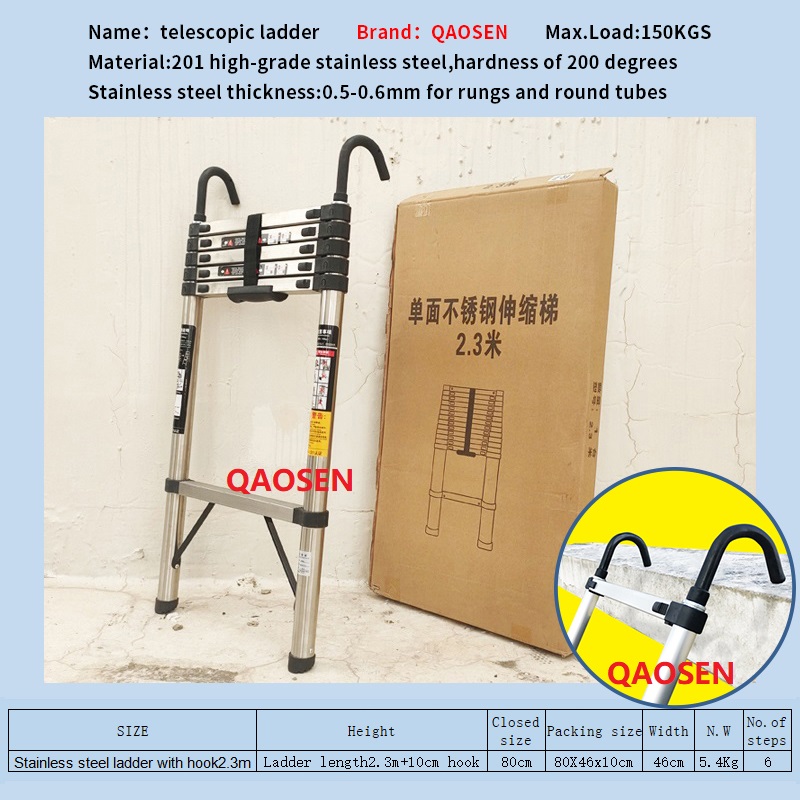 2 3m Stainless Steel Single Telescopic Ladder With Grandado