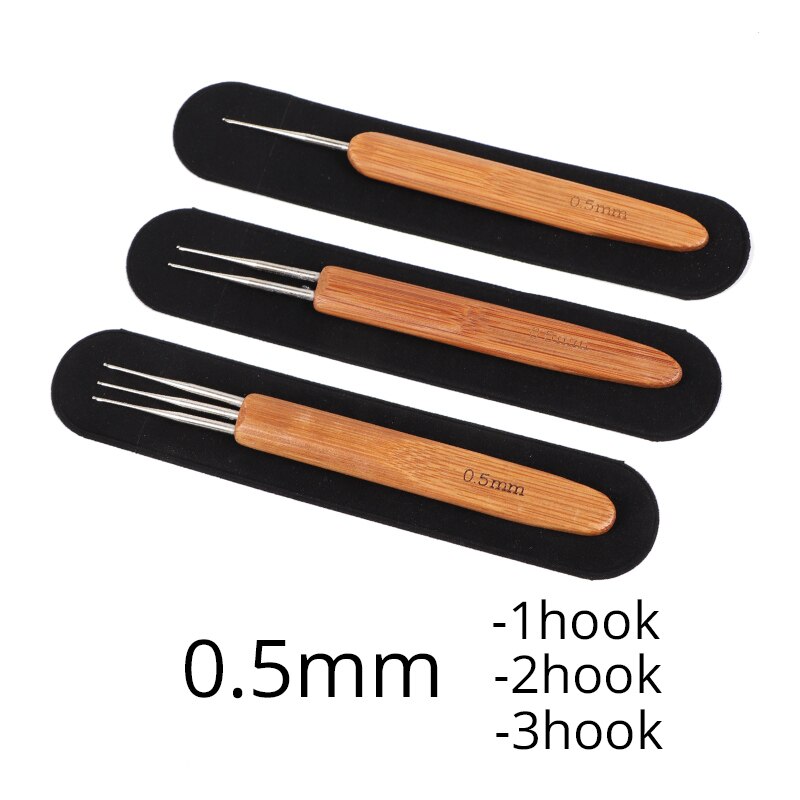 (1 gancho, 2 ganchos, 3 ganchos), 3 unids/lote, herramientas de rastas de ganchillo de 0,5 Mm y 0,75 Mm de tamaño, aguja de ganchillo de madera para trenzas de pelo: 0.5mm 1-2-3hook-3pcs