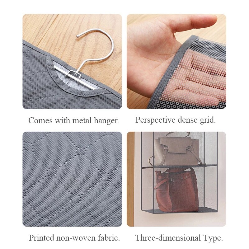 Organisateur de sac à main suspendu, sacs de rangement transparents pour penderie pour sac à main, placard à chaussures, organisateur de sac, porte murale, pochette d'articles divers