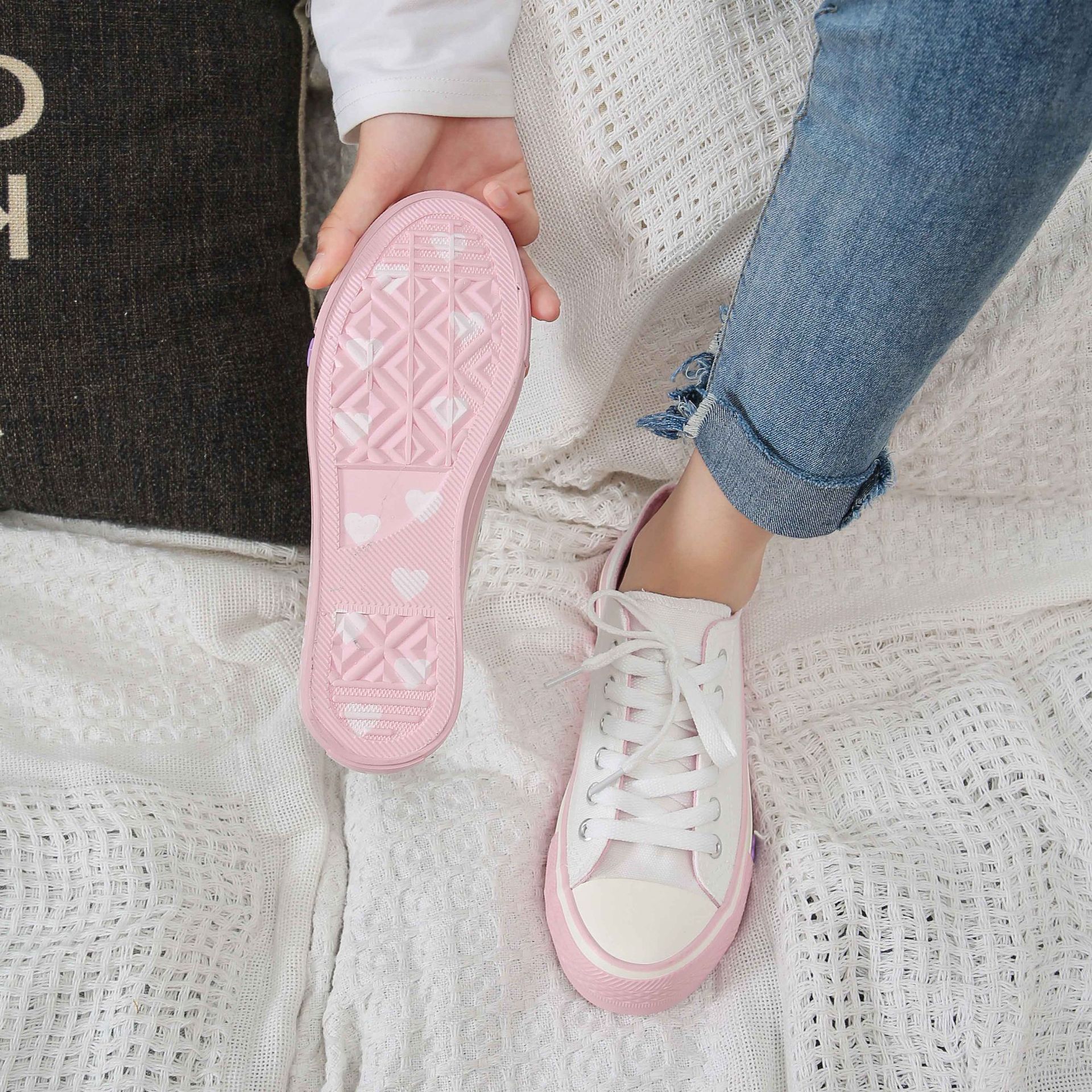 Rose Orange coeur forme sur semelle toile chaussures blanc cassé chaussures femme conseil chaussures printemps chaussures D197 vulcanisé chaussures