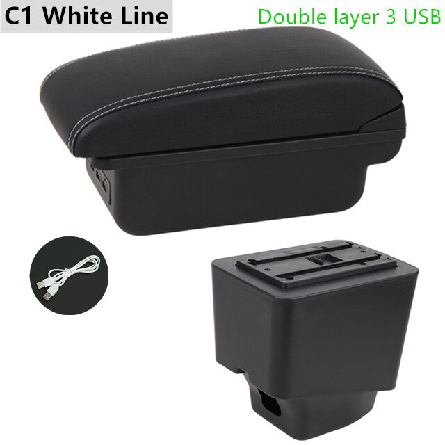Armrest Box for Renault Captur Kaptur Leather Arm Rest Center Console Storage USB Car Accessory: C1 White Line