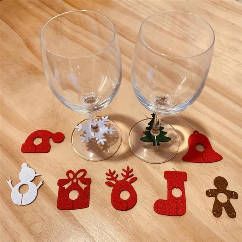 Flocons de neige en feutre pour verre à vin, 10 pièces, décoration pour arbre de noël, gobelet d&#39;élan, nouvel an, décoration pour Table de cuisine, 2022