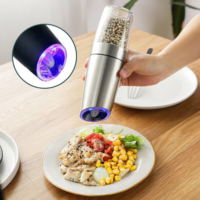 saengQ Electric Pepper Grinder Pepper Mill Stainless Steel Automatic Gravity Induction Salt Kitchen Spice Grinder Tools