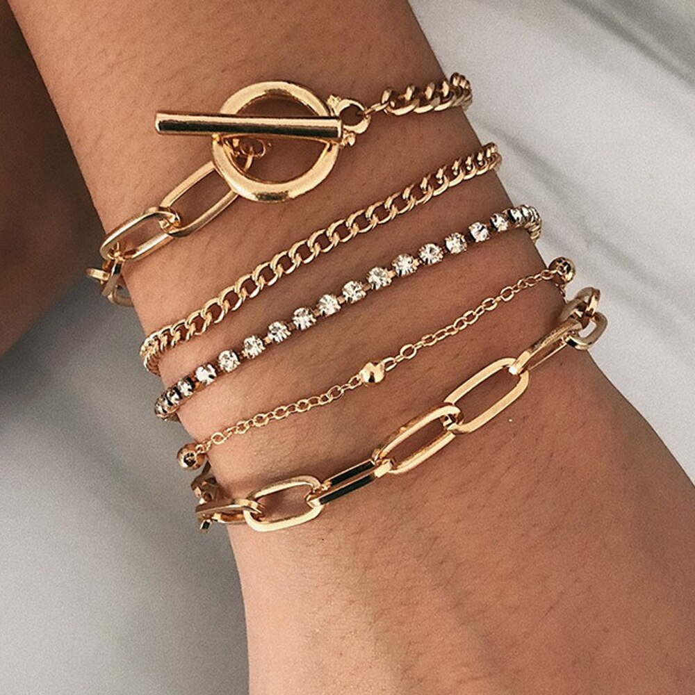 Europese En Amerikaanse Armband Sets Mode Ol Geometrische Ot Gesp Veelzijdige Hand Ornament Accessoires Vrouw Sieraden Vrouwelijke: Licht Geel Goud Kleur