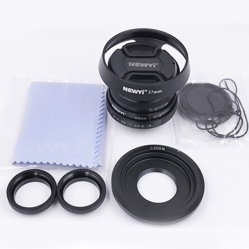 NEWYI 25mm F /1.8 CCTV Mini Lens for EOS M Mount Mirro Camera & Hood Adapter 7 in 1 Kit