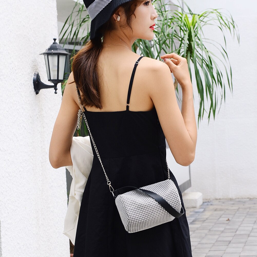 Bolso cruzado con diamantes de imitación para mujer, bandolera con cadena de diamantes relucientes, informal,
