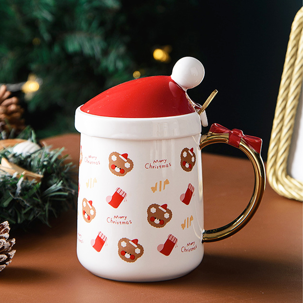 Tapa con forma de sombrero de Navidad, vaso de agua de caballo de cerámica de dibujos animados, oso de muñeco de nieve de Santa Claus con cuchara, taza de café, vasos de , 400ml
