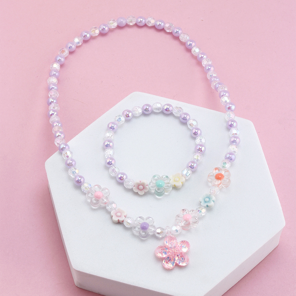 Conjunto de pulsera y collar dulce para niños, collar con cuentas coloridas de caramelo para niñas, joyería DIY al por mayor