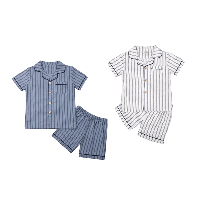 Sommer Sommer Kleinkind freundlicher Baby Jungen Pyjama Anzug Gestreiften Pyjama Baumwolle Nachtwäsche Nachtwäsche Homewear Outfit einstellen 2-7Jahre