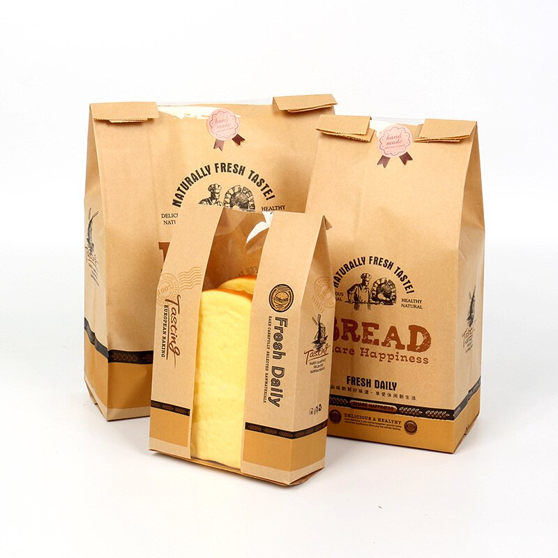 LBSISI Leven Kraft Brood Papieren Zak Met Venster Voorkomen Olie Liefde Toast Bakken Papieren Zak Takeaway Voedsel Hand Gemaakt Pakket tassen: Fresh Daily / 21x32x9cm