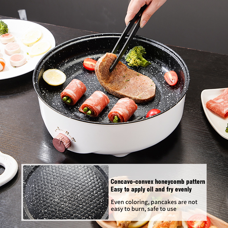 Sartén eléctrica multicocina de 220V, barbacoa casera, filete frito, tortilla de pescado, sartén antiadherente, máquina eléctrica con enchufe europeo