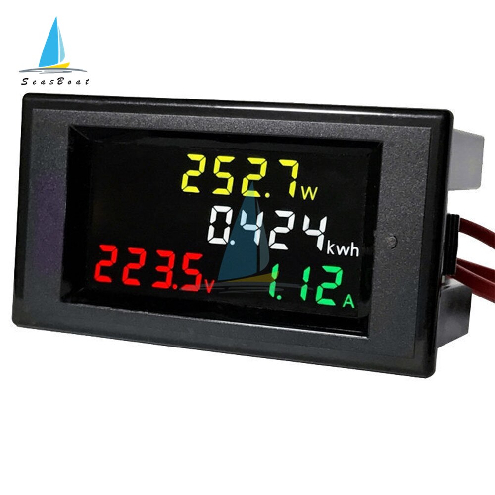 Voltímetro Digital de CA, amperímetro, medidor de energía de potencia CA 80,0-300,0 V/CA 200,0-450,0 V 0-100A, pantalla a Color HD de 180 grados, LED impecable