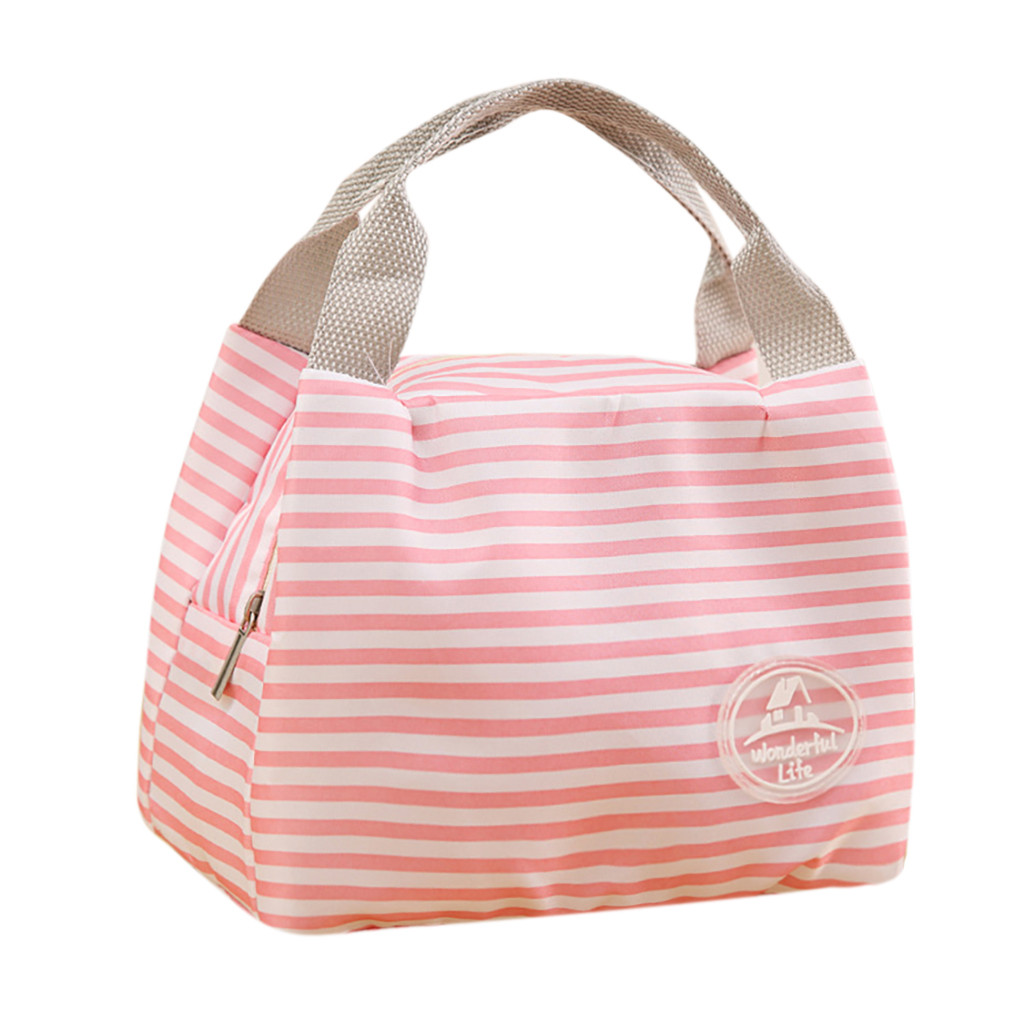 Portable isolé Oxford tissu sac à déjeuner thermique alimentaire pique-nique sacs à déjeuner pour femmes enfants hommes imprimer boîte à déjeuner sac fourre-tout # L5: Pink