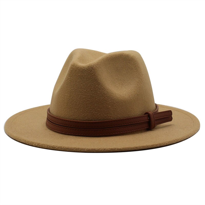 Chapeau fedora d'hiver en laine pour femme, casquette en feutre à large bord, chapeau trilby pour homme, panama, fête formelle, haut-de-forme, 19 couleurs: Chameau