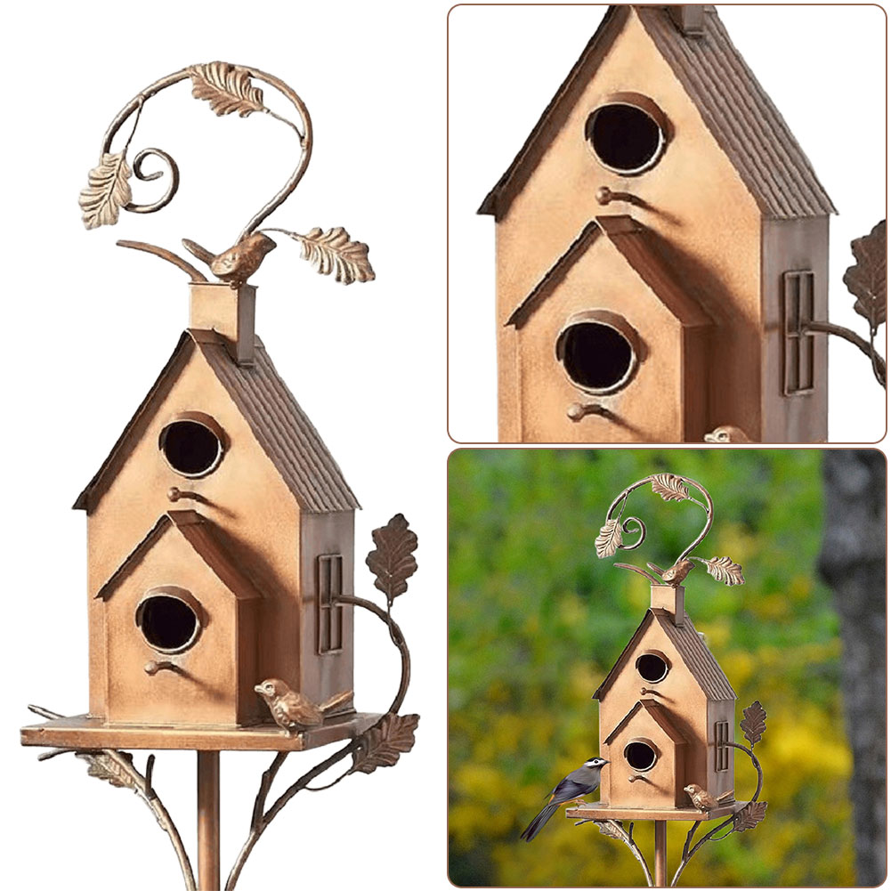 Birdhouse Garden Stakes Metal Bird House with Pole Garden Outdoor Metal Birdhouse Decoration for Outdoor Garden Yard Decoration