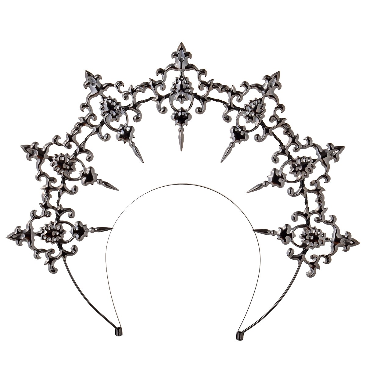 Lolita gótica-Diadema con de Rosa Negra, alas de demonio de plumas, diosa, Halo de sol, corona, Tiara barroca Vintage María: Dark Gray