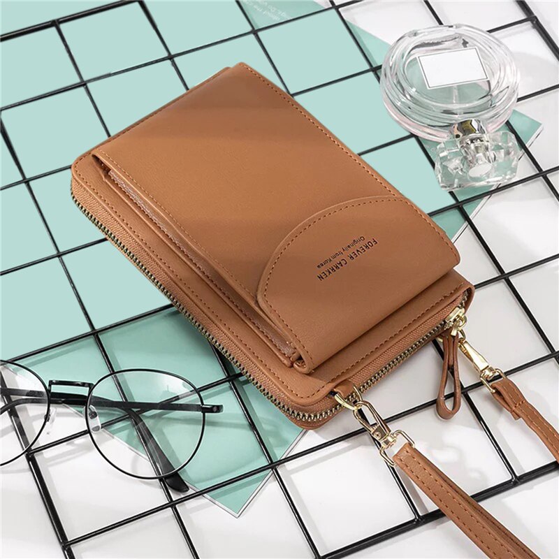 Women Crossbody Bags Solid Color Leather Shoulder Strap For Storage Phone Card Holders Purse Mini Bags For Ladies