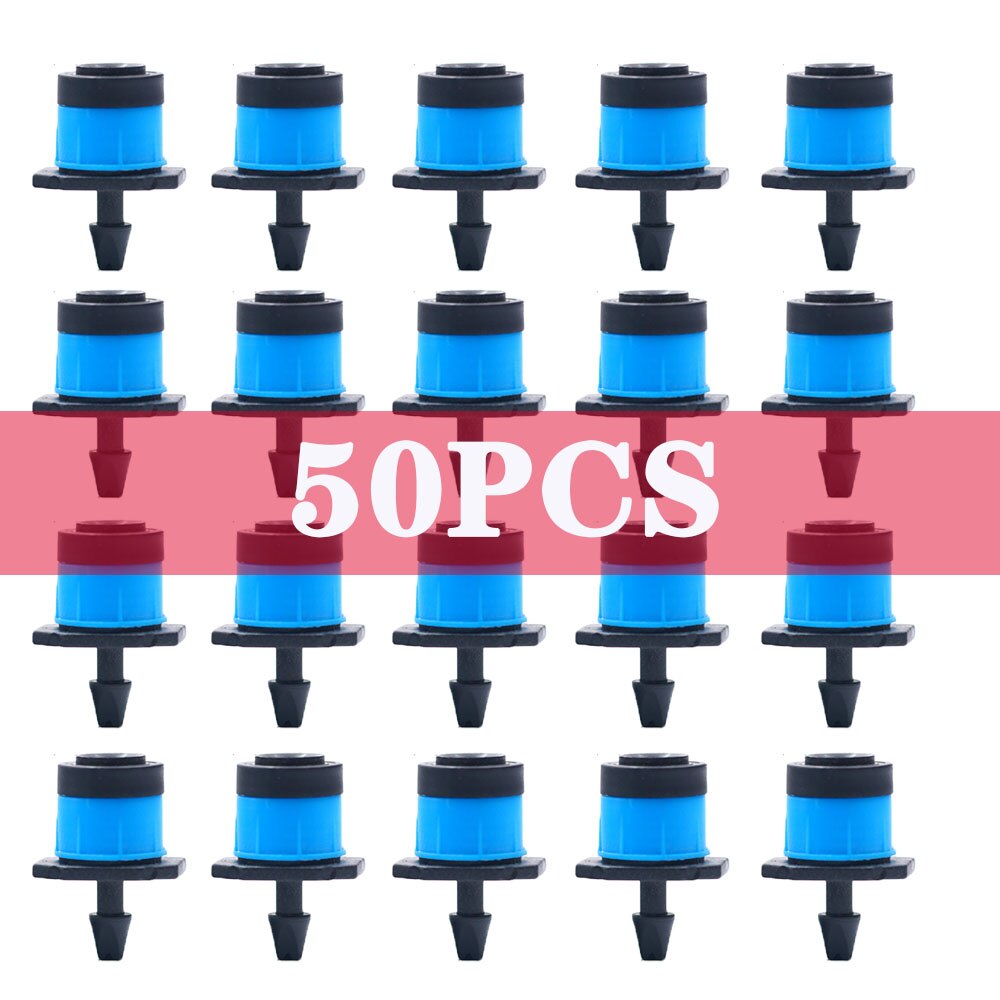 Adjustable 1/4 Irrigation Misting Dripper Sprinkler Head Hose Garden Micro Flow Drip Head Greenhouse Watering Tool for Garden: 50pcs blue barb