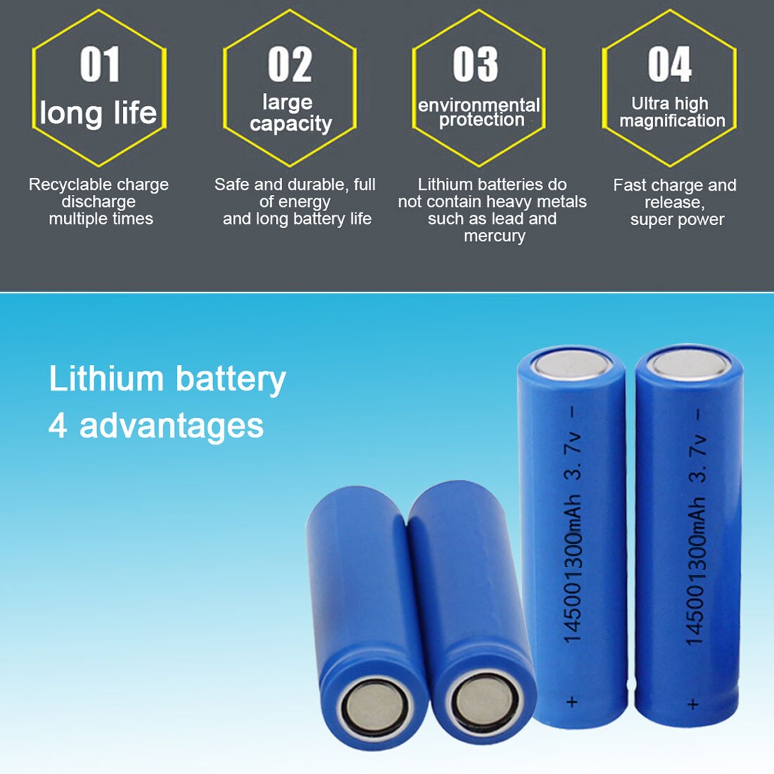 Centechia-pilas recargables para linterna Led, conjunto de baterías recargables de 14500 V, 3,7 mAh, Alta capacitancia, 1300 unidades