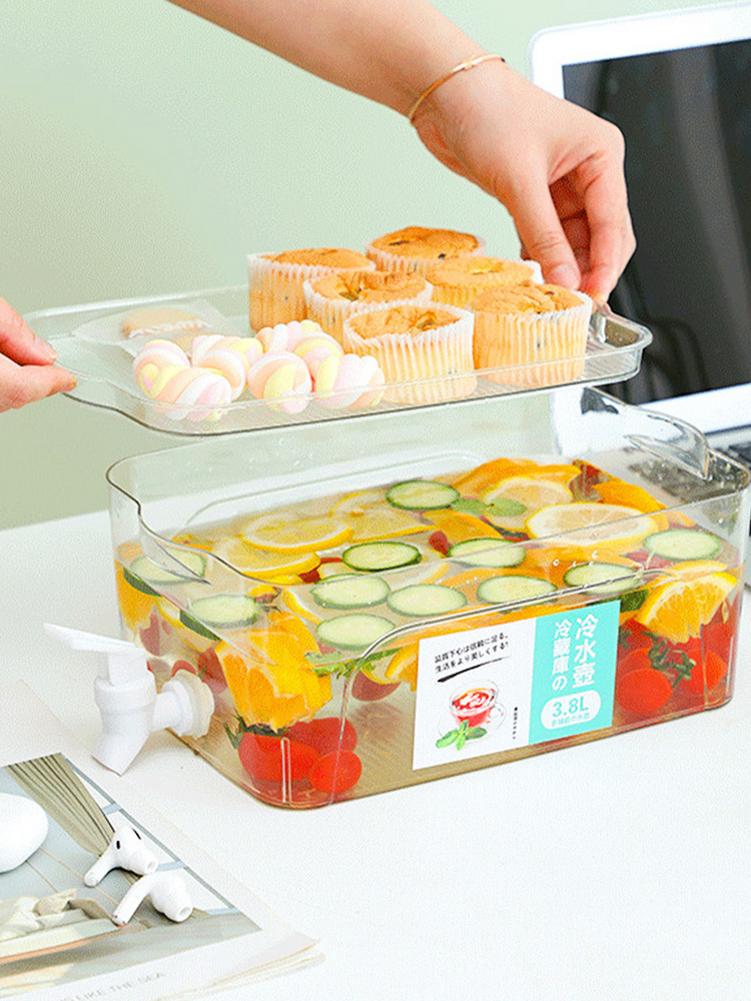 3.8L Beverage Container With Spigot &amp; Fruit Server Lid, Drink Dispenser, Lemon Juice Jug, Kitchen Drinkware Kettle Pot Bottle