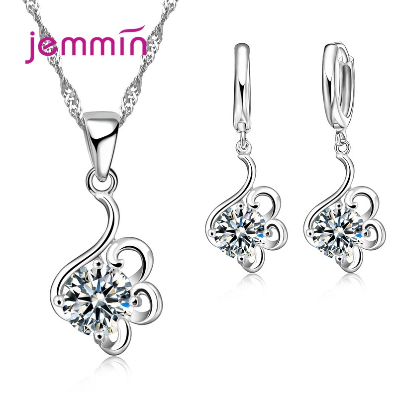 925 Sterling Silver Trendy Crystal Pendant Necklace Earrings Jewelry Set For Women Girls Wedding Engagement Jewelry: Red