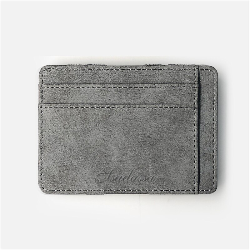 Purdored 1 Pc Mannen Magische Kaarthouder Lederen Portemonnee Voor Kaarten Case Wallet Voor Credit Id Bank Kaarthouder Mannelijke rits Portemonnee: gray