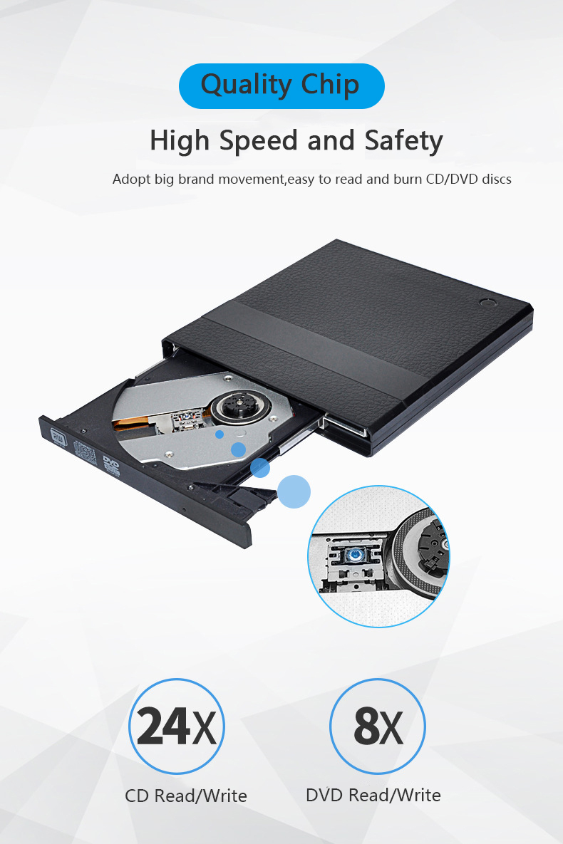 External DVD Burner USB3.0&amp;Type-C Optical Drive DVD-R Writer CD/DVD Player DVD-ROM Reader DVD-RW Recording for Notebook/Desktop