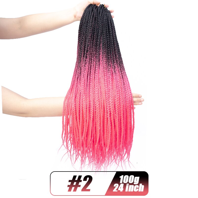 19 Color Crochet Hair Ombre Box Braids 24 Inch Zizi Braiding Hair Pre Stretched Kanekalon Synthetic Hair Extension For Braids: T1B/Purple
