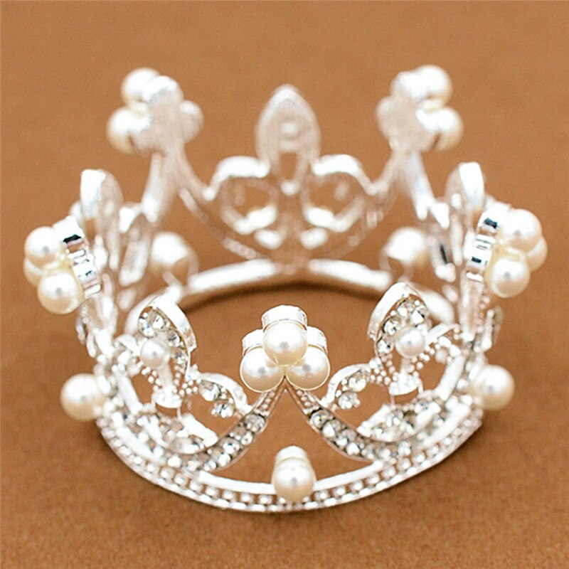 School Girl Small Size Pearl Tiara Crystal Flower Crown Tiaras Women Mini Tiara Wedding Hair Accessories Jewelry