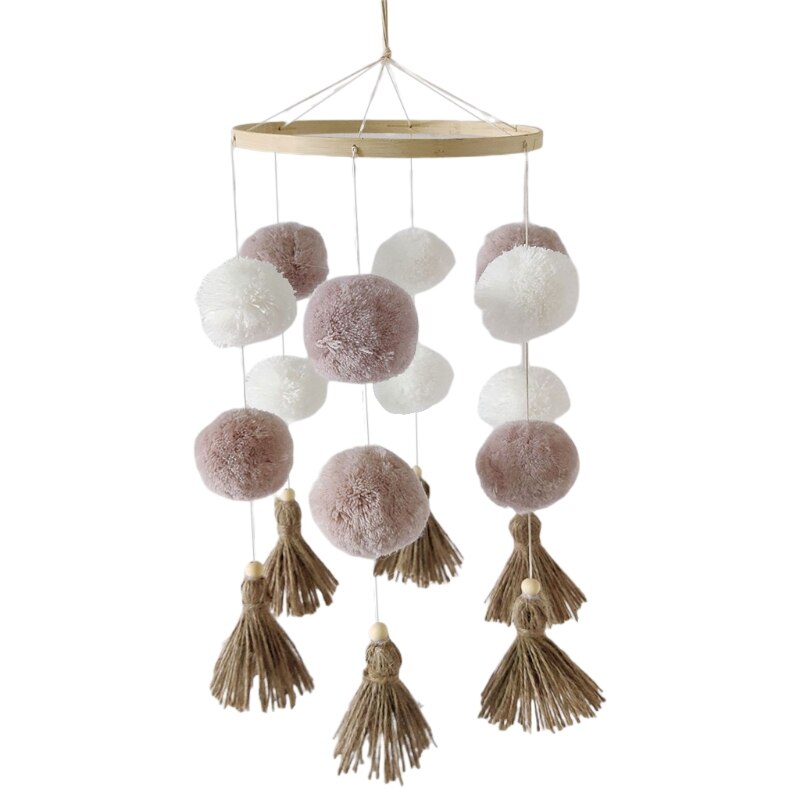 Carillon à vent en bois pour bébé, Mobile, pompon coloré en peluche, boule suspendue: Café