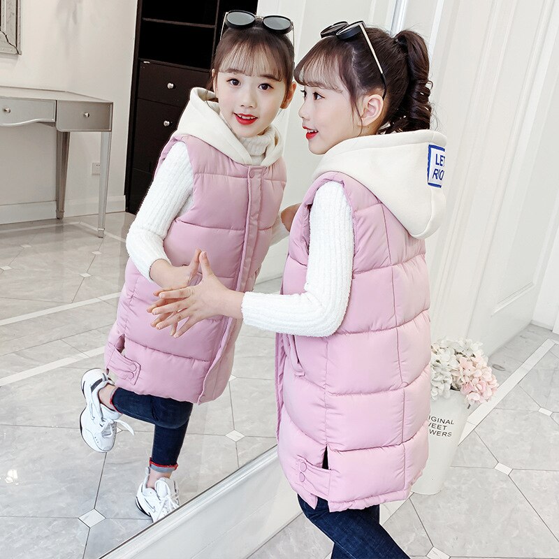 Winter warm vest voor kinderen meisjes tieners witte capuchon dikke donsjassen pure kleur mouwloze vesten outdoor jassen