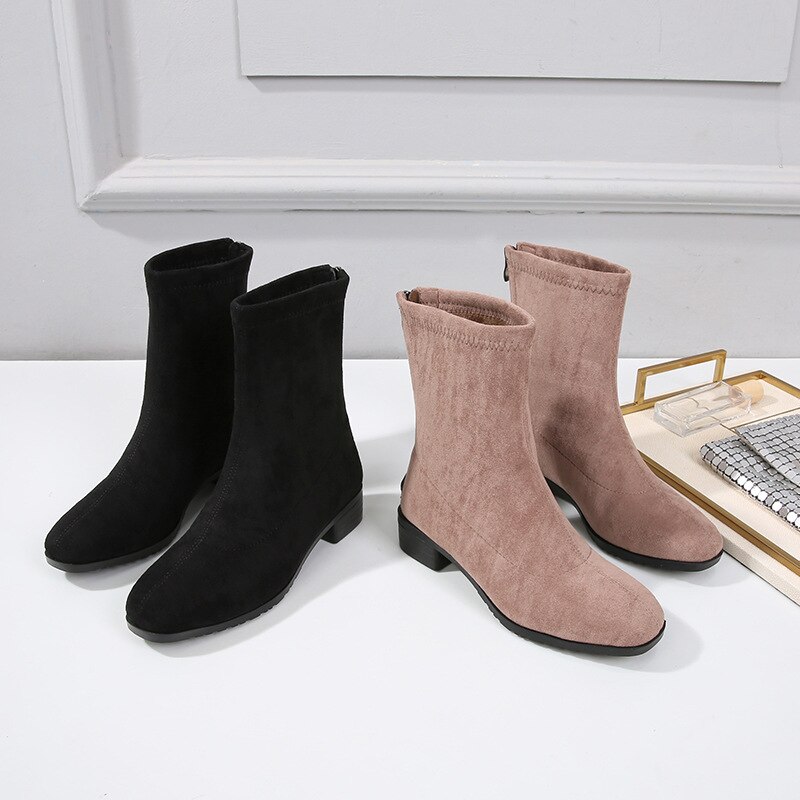 Laarzen platte hak grote maten schoenen dames halfhoge laarzen dames lage hakken laarzen chelsea ronde neus winterschoenen grote maten