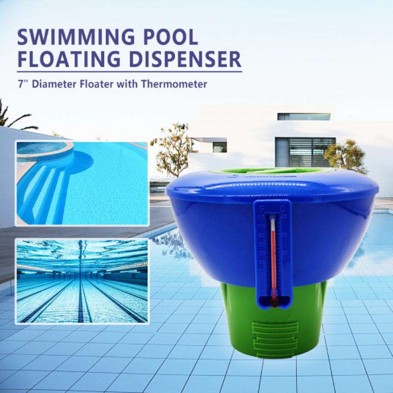 Pool Floating Chlorine Dispenser With Thermometer 7" Diameter Floater For Indoor &amp; Outdoor Swimming Pools Spa Tub