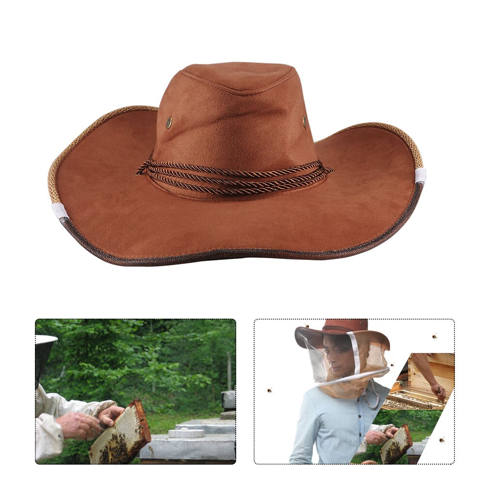 Apicultura sombrero apicultor vaquero de malla de gorro, máscara de cara completa contra mosquitera velo Protector facial apicultor suministros