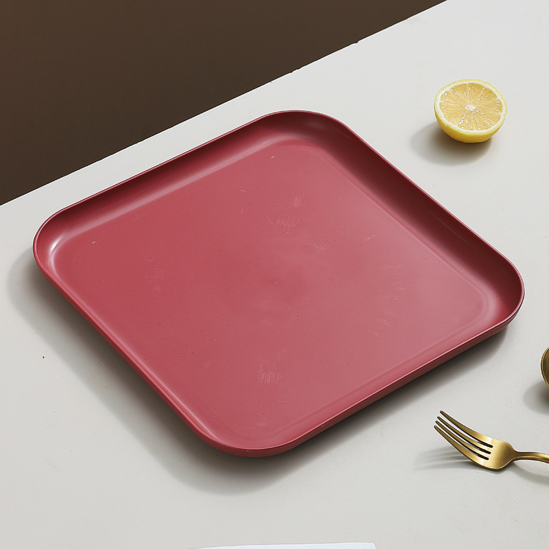 Inyahome Set of 1/4/10 Wheat Straw Square Dinner Dish Snack Dessert Plates for Vegetable Fruit Cake Bread Serving Plate Tray: Yellow / 10.5 inches