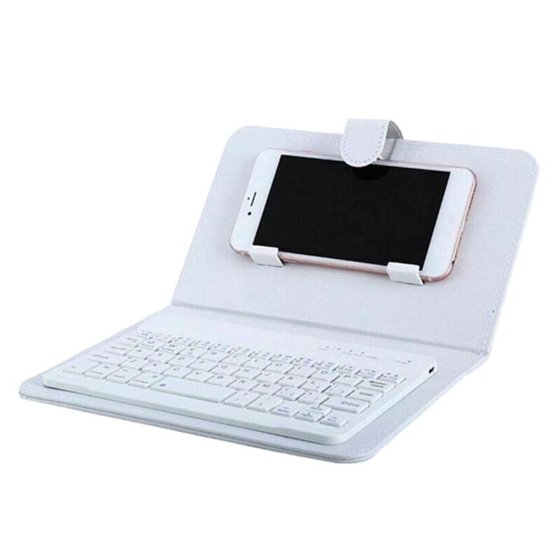 XX9A Wireless Bluetooth-compatible Keyboard with Portfolio Flip Leather Case Cover with for 4.5&#39;&#39;-6.8&#39;&#39; Phones: White