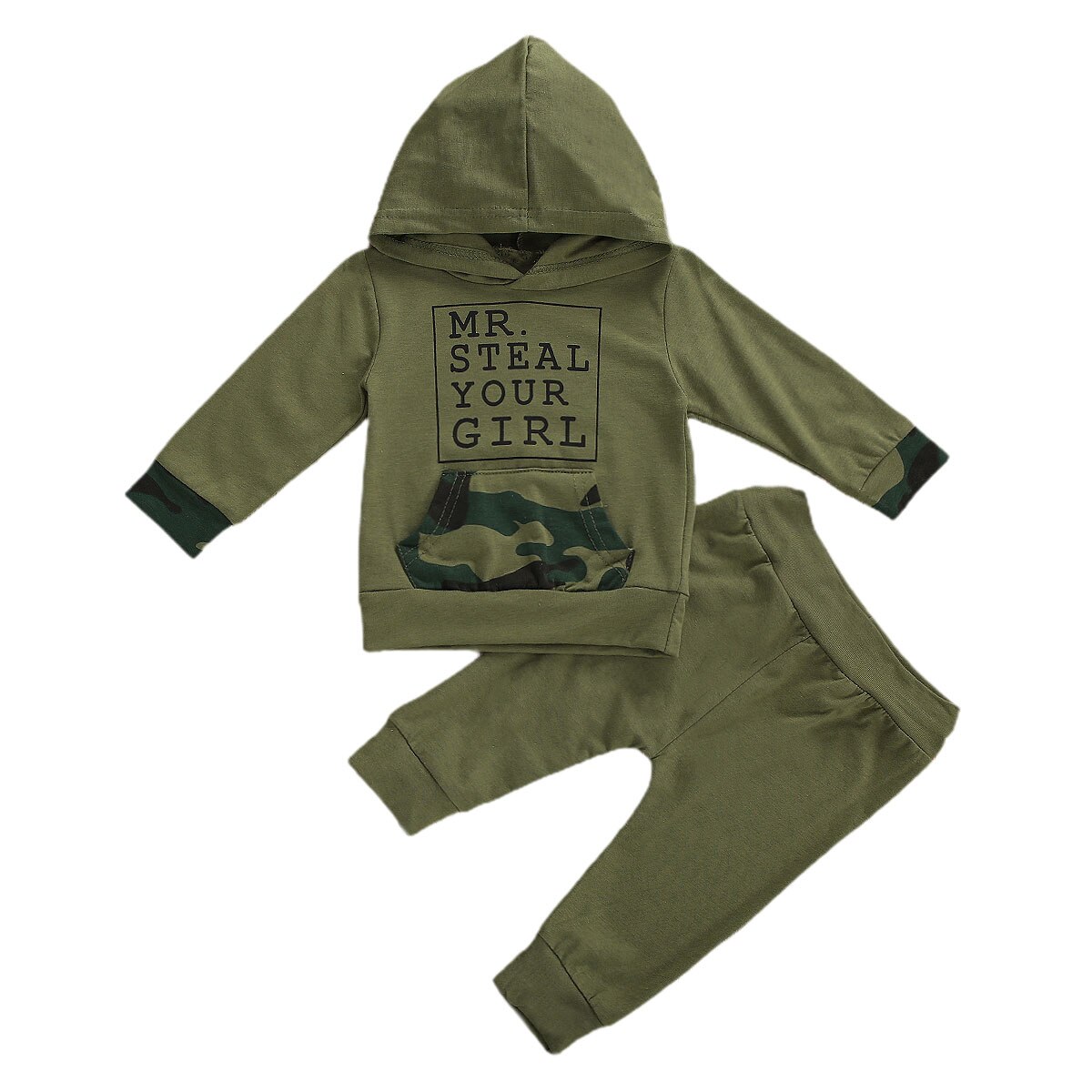 Babykläder Set för Pojkar - Kamouflageprint Huvtröja Långärmad Pullover Topp + Byxor 2-delat: B / 12m