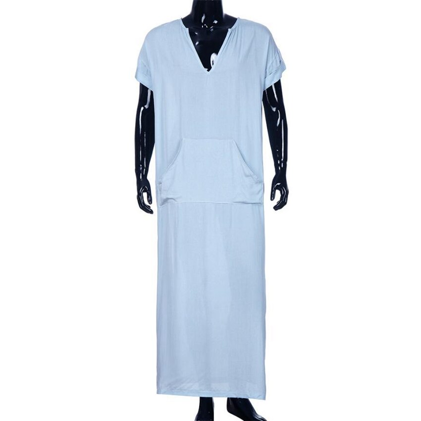 Saudi Arab Dubai Man Muslim Kaftan Thobe Middle East Turkish Islamic Traditional V-neck Jubba Robes Vintage Long Shirt