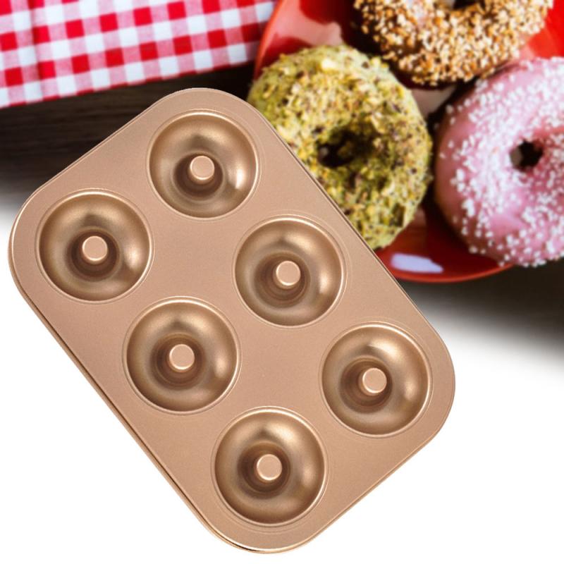 6-Cavity Nonstick Donut Pan Donut Baking Pans Carbon Steel Doughnut Baking Sheet Tray Bagels Mold Maker Cake Biscuit Tin Bakware: Default Title