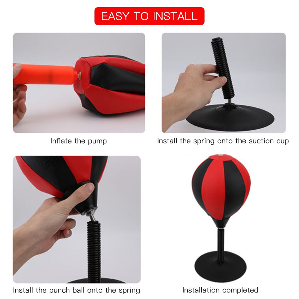 Inflatable Desktop Speed Ball with Strong Suction Cup and Inflation Pump Boxing Punching Bag Stress Buster Relief