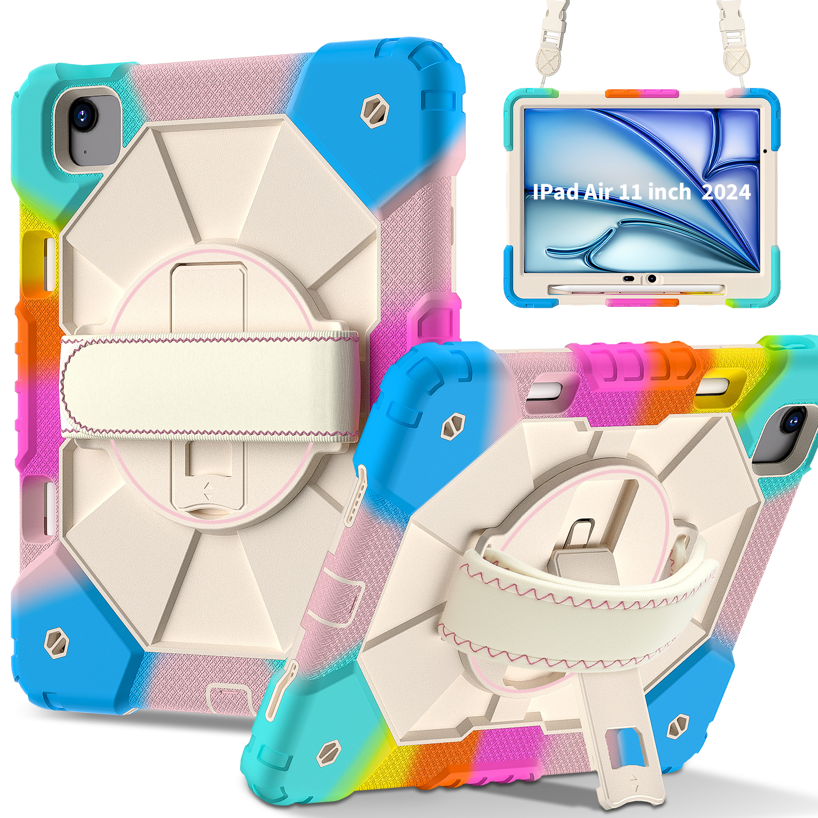 360 Draaibare Case Universeel Voor iPad Air 11 2025 2024 A3267 A3270 A2902 A2903 A2904 3-lagen Hybrid Cover Hand Schouderriem: 4 / Black