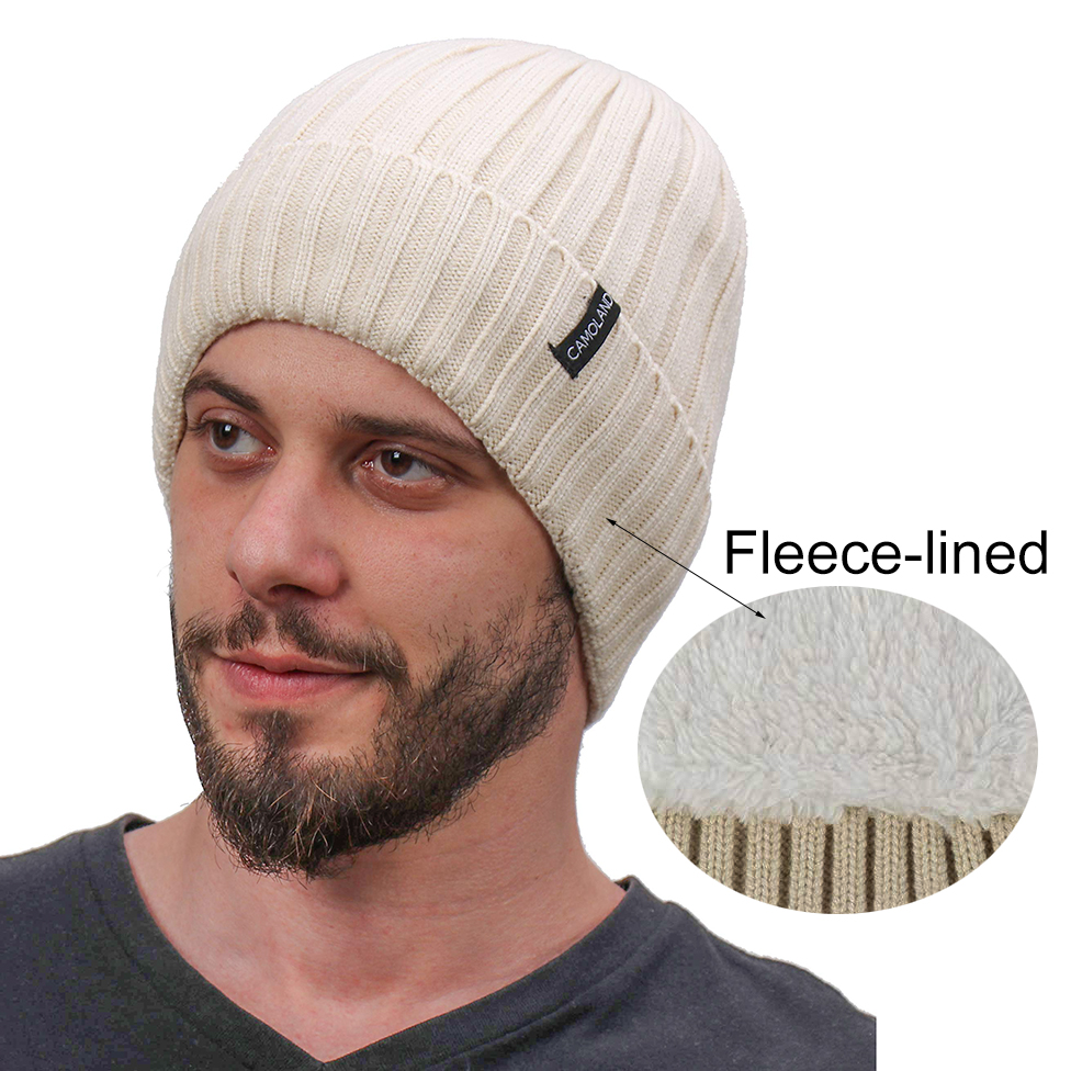 CAMOLAND Vinter Varm Stickad Mössa - Utomhus Sport Vindtät Mössa Bekväm Mjuk Vandring Cykling Mössa: Fleece beige