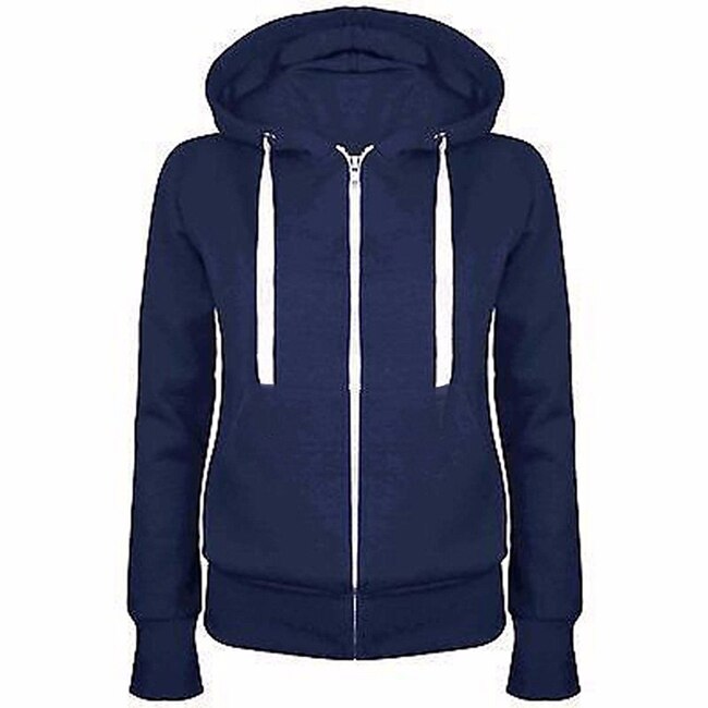 Sweat-shirt à capuche pour femmes, décontracté, à manches longues, avec fermeture éclair, à la , pour le Sport, le Skateboard, automne et printemps: Dark blue / XXL