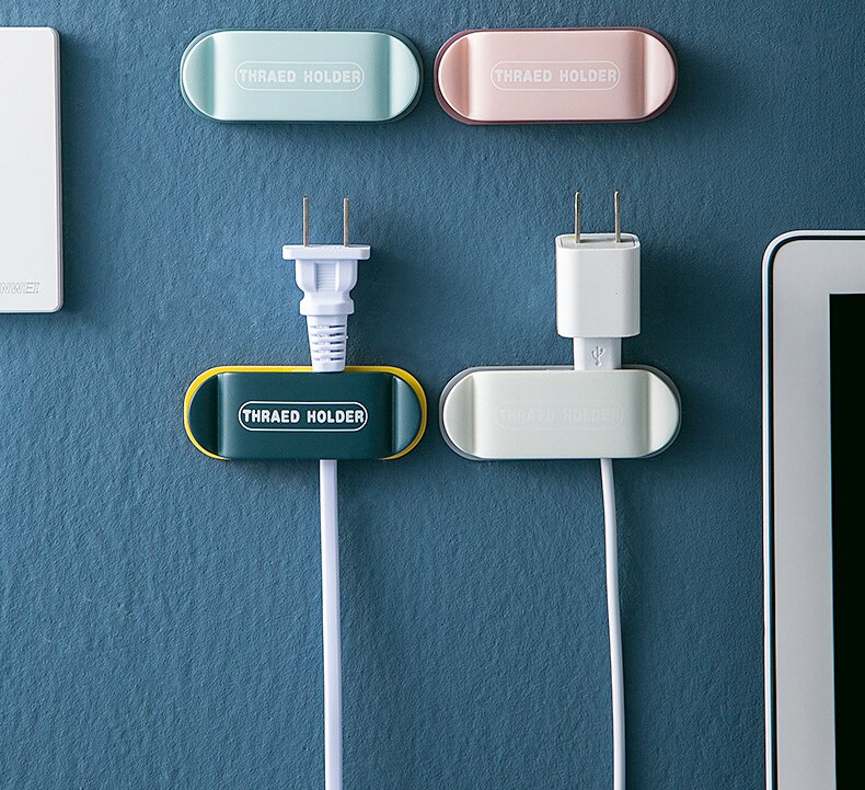 Data Cable Storage Tool Wire Regulator Wall Mounted Storage Organizer Rack Cable Retainer Clip 4pcs Punch Free Plug Hook
