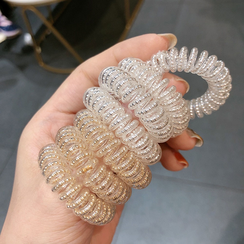 1 stuk parels elastische haarbanden meisjes haaraccessoires rubberen band hoofddeksels haarkoord spiraalvorm haarelastiekjes gom telefoondraad