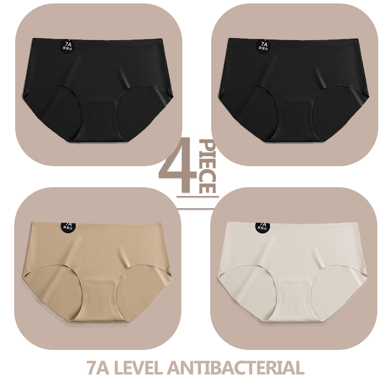 4PCS/Set Seamless Slik Women Panties Ultral Thin Briefs High Elastic Breathable Underwear 7A Comfortable Intimates Soft Lingerie: M / Dark Grey