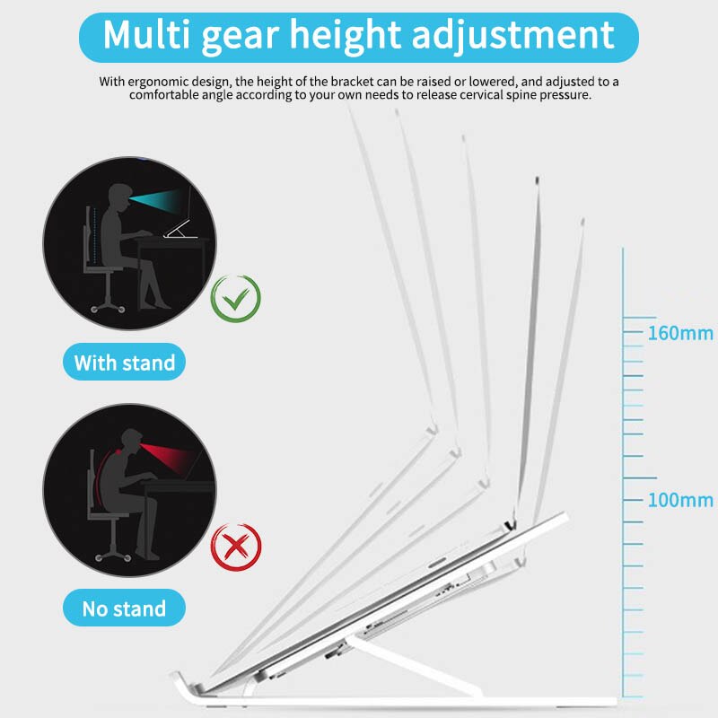 Laptop Cooler Holder for MacBook Air Pro Notebook Laptop Tablet Desk Mount Bracket Foldable Portable Bottom Side Cooling Stand