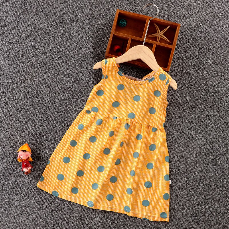Tjejklänningar sommar ärmlös bomull barns prinsessklänning baby strandklänning